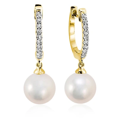 12- point diamond earring in 10k yellow gold with pearls. Color: yellow | Doucet Latendresse