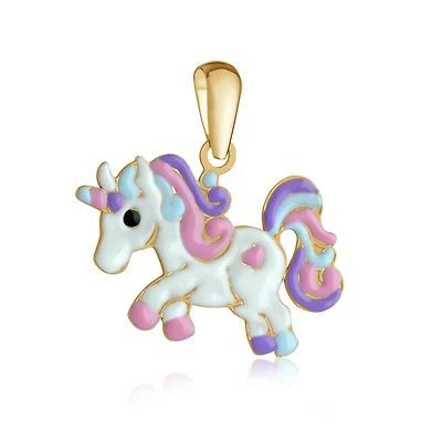Unicorn pendant for child - 10K yellow Gold & Enamel. Color: yellow | Doucet Latendresse