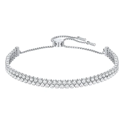 Swarovski Subtle Double Bracelet, White, Rhodium Plating. Color: white | Doucet Latendresse