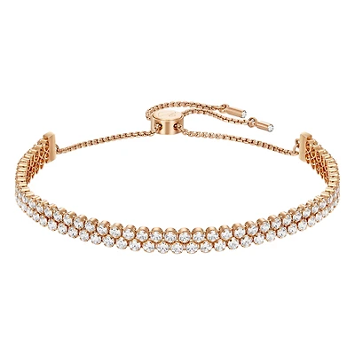 Swarovski Subtle Double Bracelet, White, Rose Gold Plating. Color: pink | Doucet Latendresse