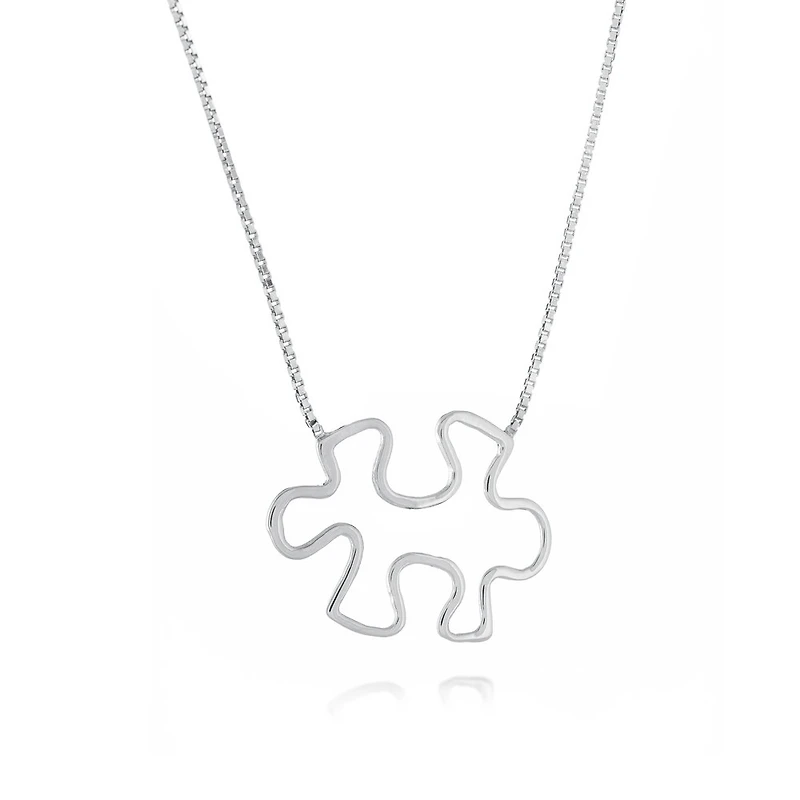 Collier casse tête de sensibilisation à l'autisme - Argent sterling. Color: blanc | Doucet Latendresse