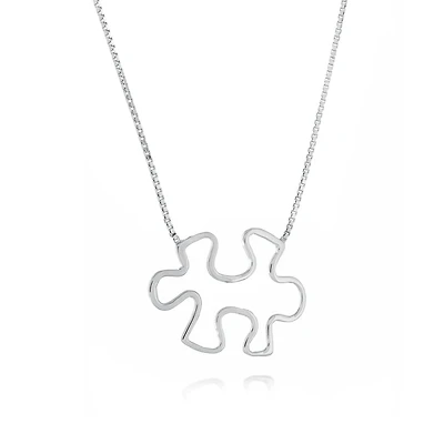 Collier casse tête de sensibilisation à l'autisme - Argent sterling. Color: blanc | Doucet Latendresse