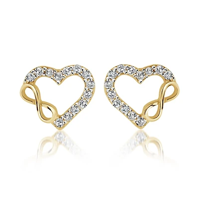 Heart + Infinity symbol earrings for woman - 10K yellow gold & Cubic zirconia. Color: yellow | Doucet Latendresse