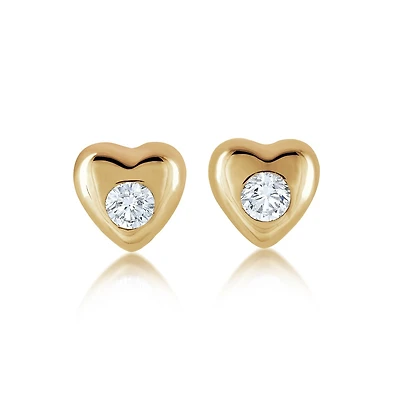 Heart earrings for child - 10K yellow gold & Cubic zirconia. Color: yellow | Doucet Latendresse