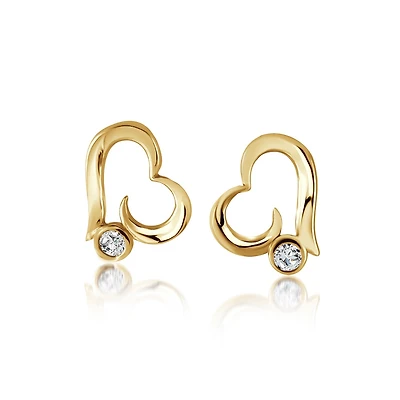 Heart earrings for woman - 10K yellow gold & Cubic zirconia