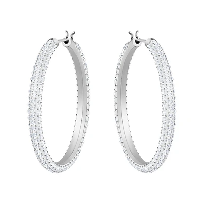 Boucles d'oreilles swarovski stone, blanc, métal rhodié. Color: blanc | Doucet Latendresse
