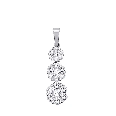 14K White Gold Three-Flower Diamond Pendant. Color: white | Doucet Latendresse