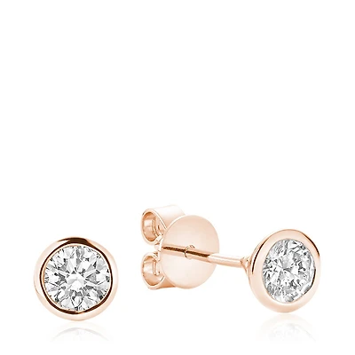 10K Rose Gold Bezel Set Diamond Stud Earrings. Color: pink | Doucet Latendresse
