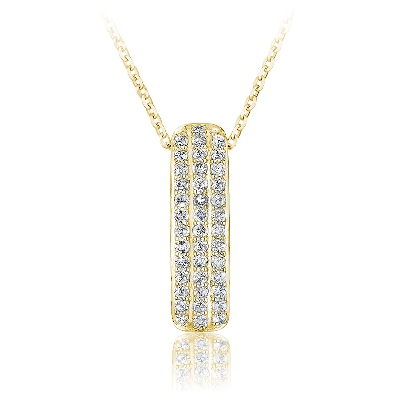 Pendentif triple rang pour femme - Or jaune 10K & Diamants - chaine 18