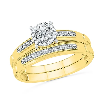 10K Gold Halo Wedding Band Set with Diamonds. Color: yellow | Doucet Latendresse