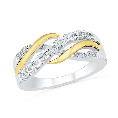 Two-Tone 10K Gold Ring with Intertwined Infinity Motif Set Diamonds - 7.5mm. Color: 2 tone | Doucet Latendresse