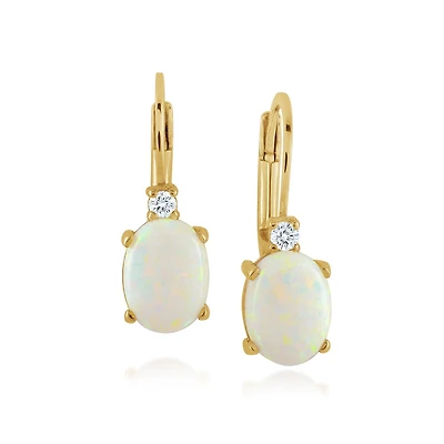 Earrings for woman - 10K yellow gold with cubic zirconia & Opal. Color: yellow | Doucet Latendresse
