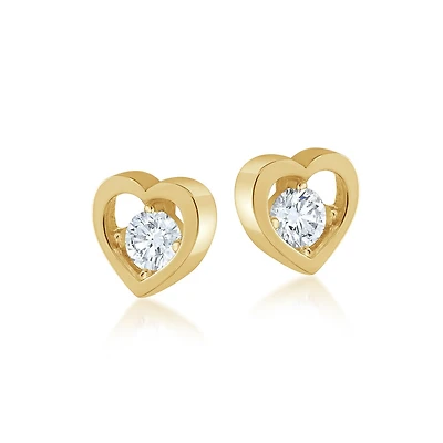 Heart earrings for woman - 10K yellow gold & Cubic zirconia. Color: yellow | Doucet Latendresse