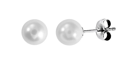 Boucles d'oreilles à tiges fixes en or blanc 10K avec perles cultivées de 7-7.5mm. Color: blanc | Doucet Latendresse