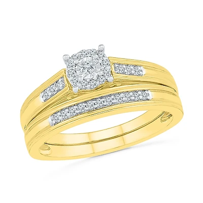 Ensemble d'Alliances Halo en Or 10K avec Diamants. Color: yellow | Doucet Latendresse