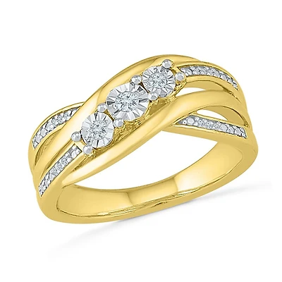 Bague Croisée en Or Deux-Tons 10K Sertie de Diamants. Color: 2 tons | Doucet Latendresse