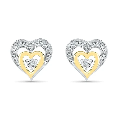 Heart stud earrings for woman - 10K 2-tone gold (yellow & white) & Diamonds. Color: 2 tone | Doucet Latendresse