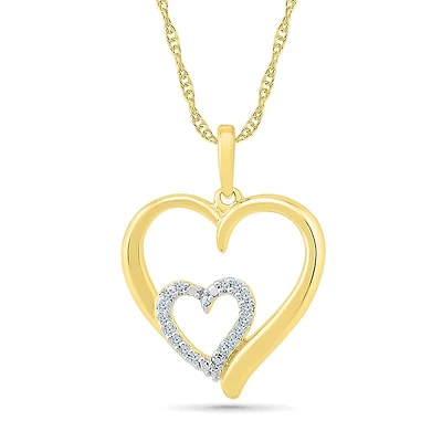 Heart pendant for woman - 10K yellow gold & Diamonds - Neckalace included. Color: yellow | Doucet Latendresse