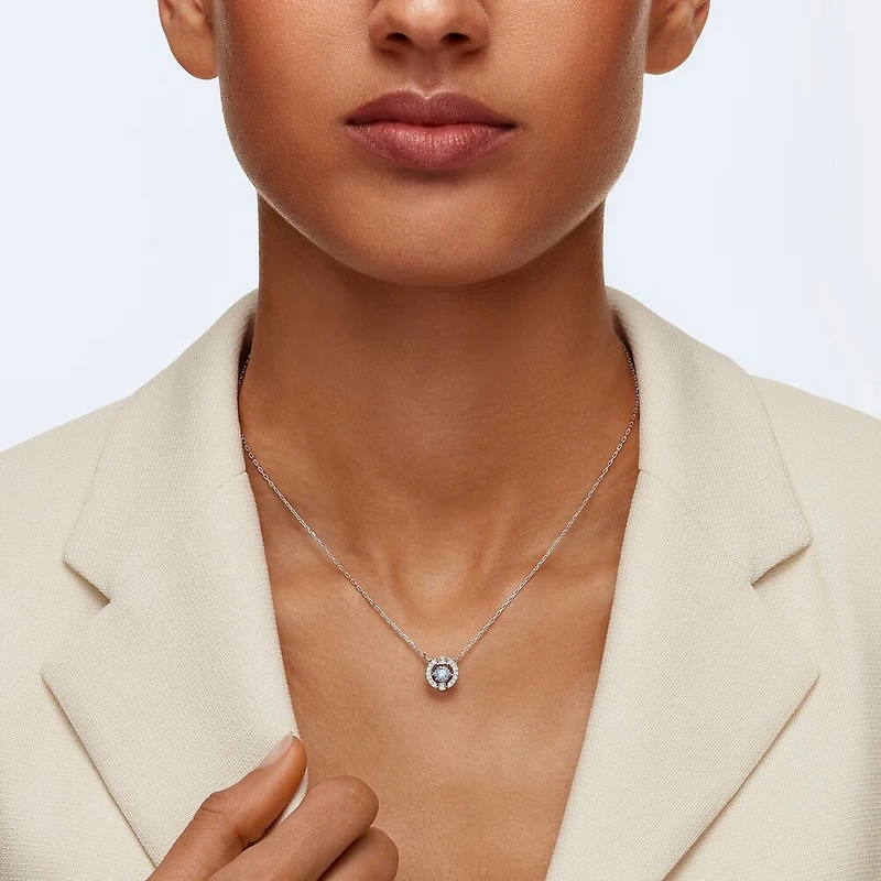 Collier Una en Métal Rhodié avec Cristaux Swarovski Bleu - 15