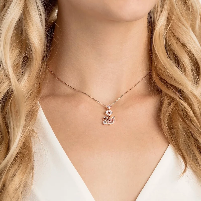 Pendentif Swan en Métal Plaqué Or Rose avec Cristaux Swarovski - 15