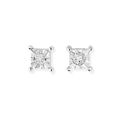 Square stud earrings for woman - 10K white gold & Diamonds. Color: white | Doucet Latendresse