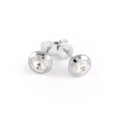 STUDD EARRINGS - WHITE STAINLESS STEEL & CUBIC ZIRCONIA. Color: white | Doucet Latendresse