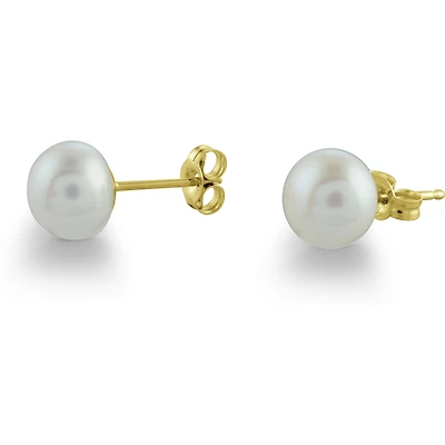 Earrings with Fresh Water Pearls 6.5-7mm in 10K yellow Gold. Color: yellow | Doucet Latendresse
