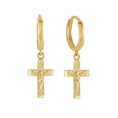 Boucles d'oreilles Huggies Croix pour Femme - Or Jaune 10k. Color: jaune | Doucet Latendresse