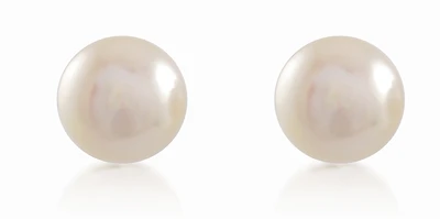 Boucles d'oreilles à tiges fixes serties de perles d'eau douce blanches 8.5-9mm - en or jaune 10K. Color: jaune | Doucet Latendresse