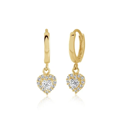 Boucles D'oreilles Cœur Cubique Zircon Blanc Avril & Or Jaune 10k. Color: jaune | Doucet Latendresse