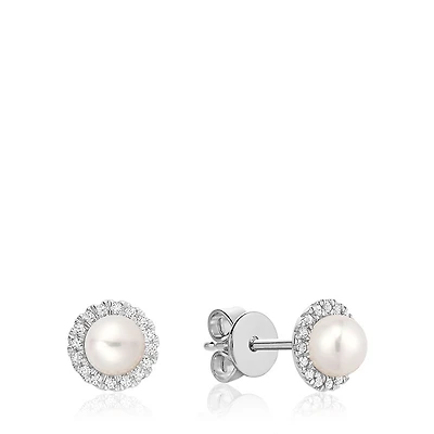 Stud Earrings For Women Freshwater Pearl & Diamond. Color: white | Doucet Latendresse