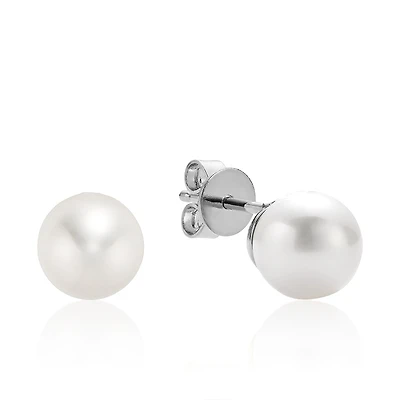 Boucles D'oreilles À Tiges Fixes En Or Blanc 10k Avec Perles. Color: blanc | Doucet Latendresse