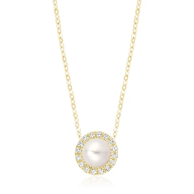 Pendentif en perle de culture et diamants en or 10k. Color: jaune | Doucet Latendresse