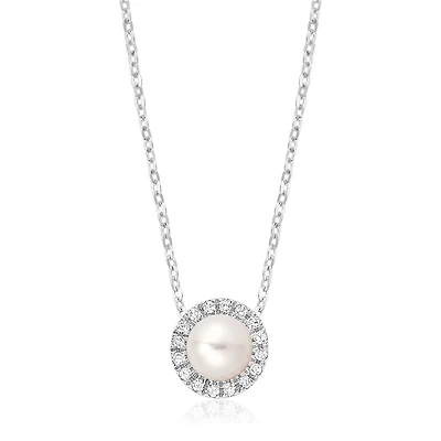 Freshwater Pearl & Diamond Pendant. Color: white | Doucet Latendresse
