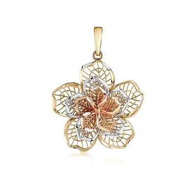 Pendentif Fleur Pour Femme 3 Tons & Or 10k. Color: 3 tons | Doucet Latendresse