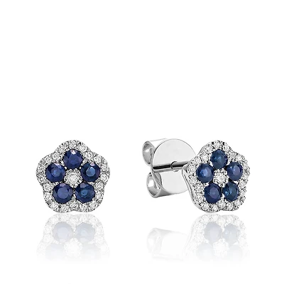 Boucles d'oreilles creusée en bleu saphir et diamants. Color: argent | Doucet Latendresse