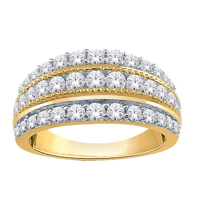 Bague à trois rangs 10K de diamants. Color: jaune | Doucet Latendresse