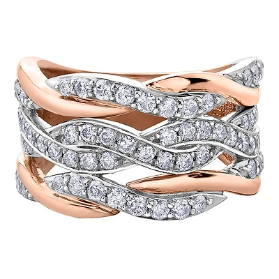 10K Gold Braided Ring with Three Bands of Diamonds - 1ct. Color: 2 tone | Doucet Latendresse