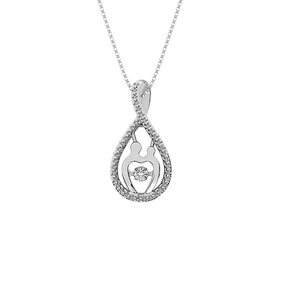 Mother and child pendant with chain in sterling silver with dancing diamonds 5pts. Color: white | Doucet Latendresse