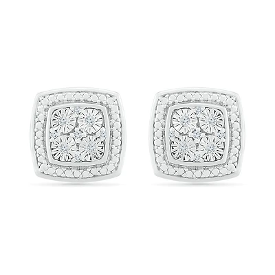 Boucles d'oreilles à tiges fixes pour femme - Argent sterling .925 & Diamants totalisant 5pts.. Color: blanc | Doucet Latendresse