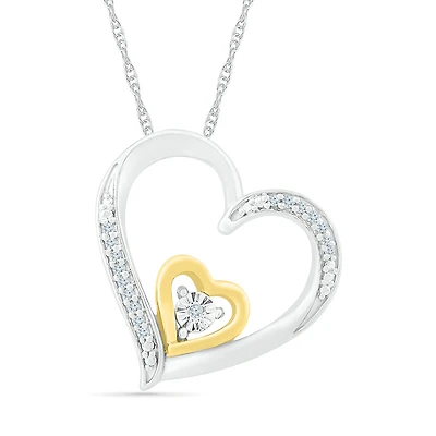 Pendentif coeur avec Chaîne, - en argent sterling .925 et Or Jaune 10K & Diamants. Color: jaune | Doucet Latendresse