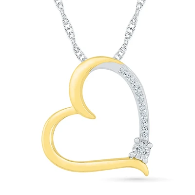 Pendentif coeur avec Chaîne- en argent sterling .925 et Or Jaune 10K & Diamants. Color: jaune | Doucet Latendresse