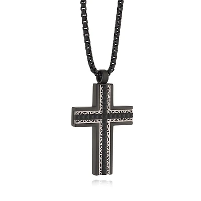 Necklace with a cross pendant - Stainless steel 22. Color: black | Doucet Latendresse