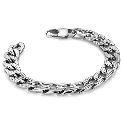 Bracelet for man - Stainless steel and cuban 8.75. Color: white | Doucet Latendresse