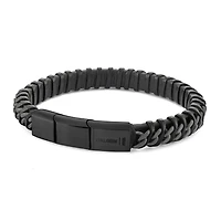 Bracelet pour homme - Acier inoxydable mat & Cuir noir tressé 8. Color: noir | Doucet Latendresse