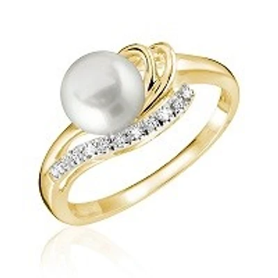 Ring for woman - 10K yellow gold & Diamonds T.W. 0.06 Carat with cultured pearl. Color: | Doucet Latendresse