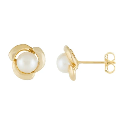 10mm pearl stud earrings in 10K yellow Gold. Color: yellow | Doucet Latendresse