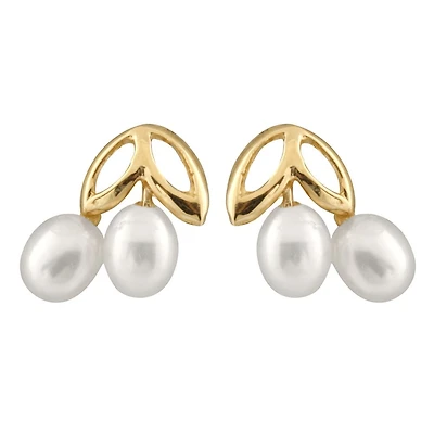 10mm x 11mm pearl stud earrings in 10K yellow Gold. Color: yellow | Doucet Latendresse