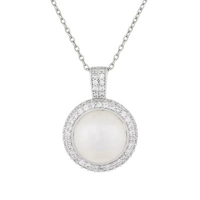 pearls pendant with chain (17 inches) - Sterling silver 0.925 with cubic zirconia. Color: white | Doucet Latendresse