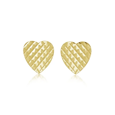 Boucles d’Oreilles Clous Cœur Texturé en Or Jaune 10K. Color: jaune | Doucet Latendresse